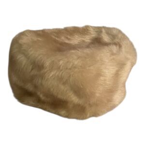 Vintage 70s/80s beige buff faux fur pillbox hat cozycore maximalist quiet luxury